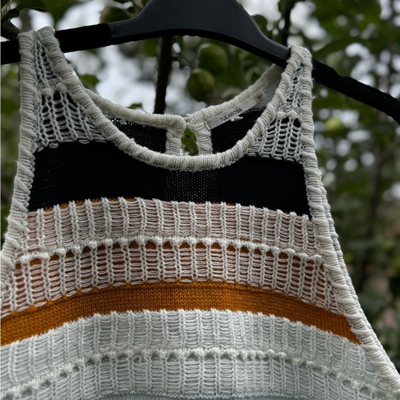 TULAROSA Brent Striped Crochet Slanted Knit Tank Fringe, Sz S - Picture 9 of 15